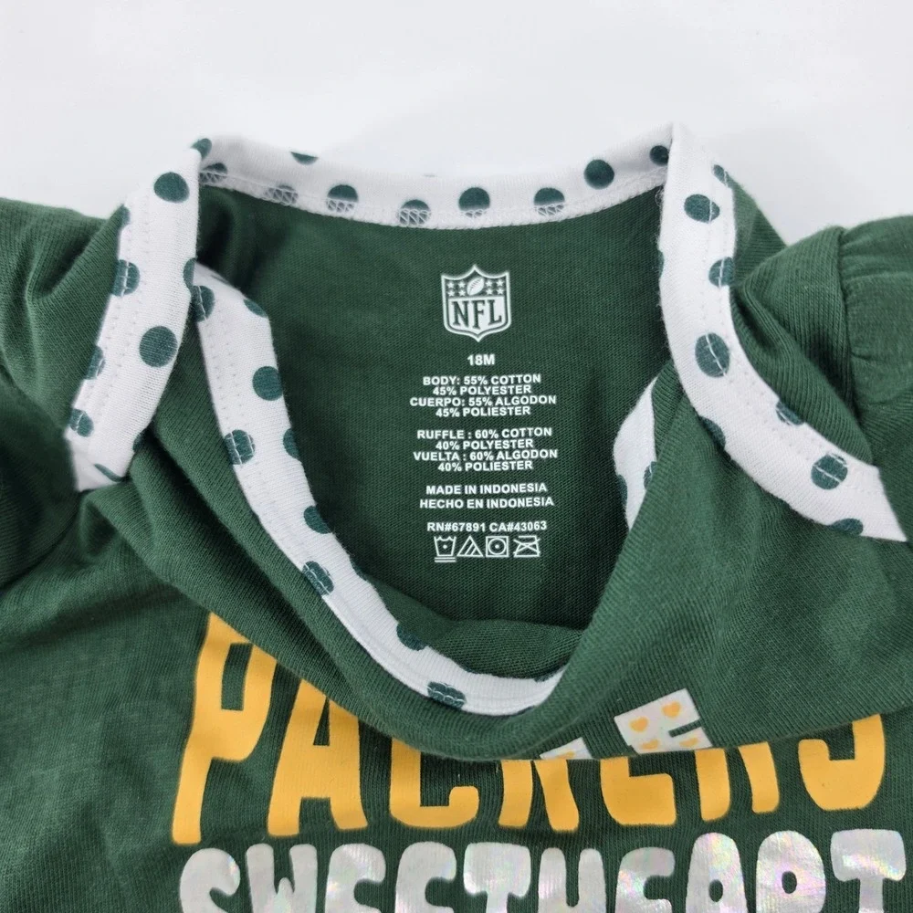 NFL Green Bay Packers Baby Girl 3 Piece Ruffle Bodysuit Bib Set 18M Sweetheart